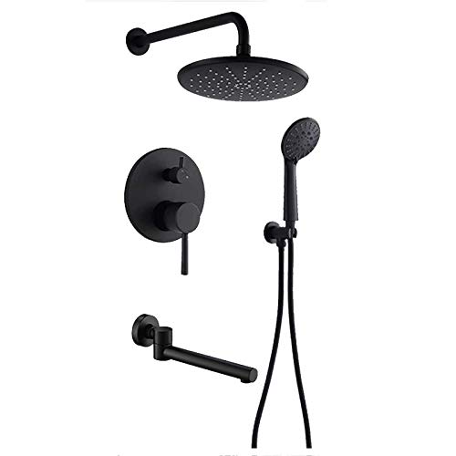 Système de douche noire avec robinet en laiton et tête de pluie 8 pouces