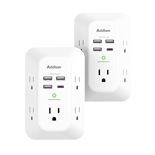 2 Pack USB Wall Charger Surge Protector, 5 Outlet Extender with 4 USB Charging Ports ( 1 USB C Outlet) 3 Sided 1800J Power Strip Multi Plug Outlets, Wall Adapter Spaced for Home Travel Office