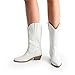 DREAM PAIRS Women's Cowboy Boots Mid Calf Cowgirl Boots Embroidery Stitched Western Boots,Size 8,White-Pu,DWUMMB2419