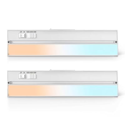Snyloe 2 Pack 12" Hardwired Under Cabinet Lighting, Dimmable, 9W 600LM, 3CCT (3000K/4000K/5000K), Quick Install LED Under Counter Lights for Kitchen Cabinets,Countertops, YT-4201B-12-2