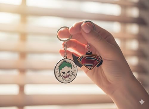 Image of MARVEL THOR Metallic SILVER Hammer,Stormbreaker /Axe & DR STRANGE,CAPTAIN AMERICA SHIELD Spinning KEYCHAIN,Heavy Quality Metal,Combo Pack for Kids Men Women Car Bike Home (BATMAN + SUPERMAN & JOKER)