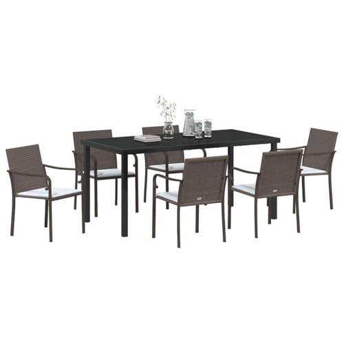 Solution extérieure résistante aux UV ensemble repas de jardin 7 pcs marron noir - 2