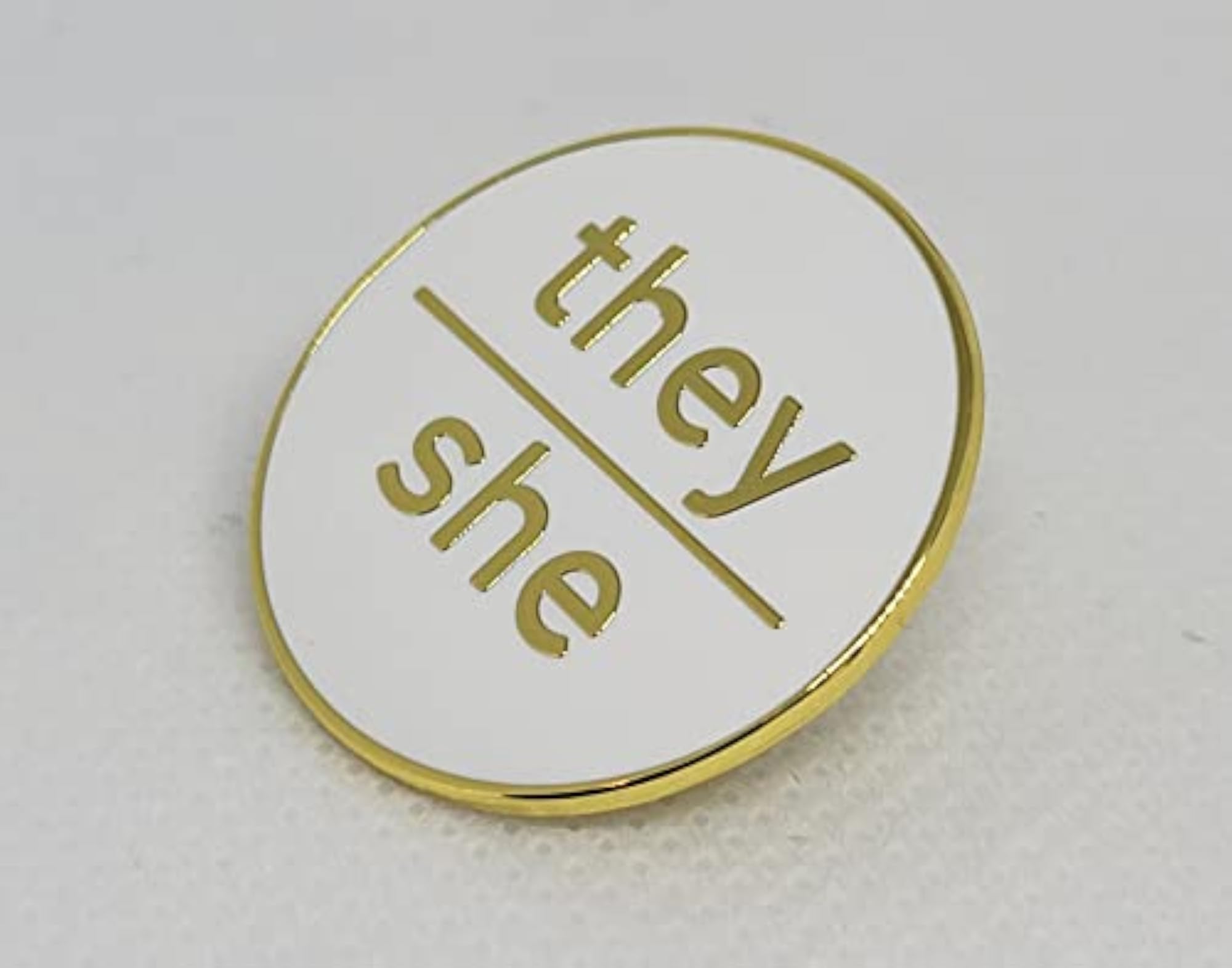 They She Pronoun Enamel Pin, Gold Finish, Minimalist