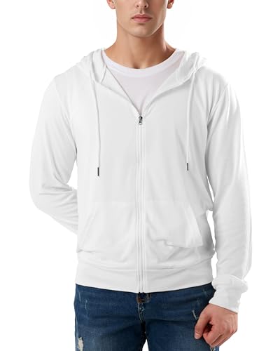 Hoodie Ohoo homme molleton doublé léger, zip, blanc, moyen
