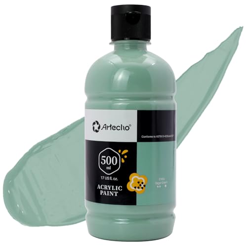 Artecho Sage Green Acrylic Paint - Large Bottle 500ml / 17oz, Craft Paint for Canvas, Rocks, Wood...