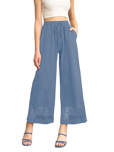 Fancysters Womens Linen Capri Pants Wide Leg High Waisted Palazzo Flowy Casual Loose Beach Summer Pants with Pockets