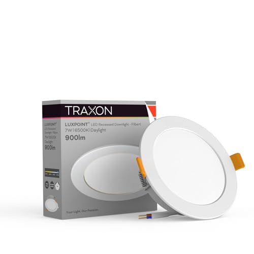 TRAXON LUXPOINT® Placa downlight LED - Filbert Circular 7W Luz Fría 6500K 570Lm PS techo Empotrable Driver integrado, Corte techo Ø 90-95mm IP20 interior (Luz Fría 6500K, Pack 5 und 7W)
