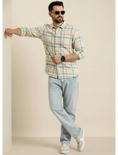 Image of IndoPrimo Men's Checked Slim Fit Casual Shirt Premium Cotton Full Sleeve Plaid Shirt with Chest Pocket Stylish Summer & Office Wear