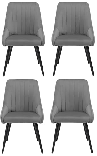 Image of Finch Fox Morris Velvet Dining Chair for Living Room, Bedroom, Home Office with Black Metal Legs in Dark Grey Color (Set of 4)