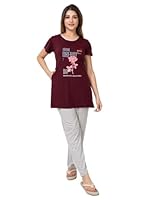 Kvetoo Plus Size Cotton Printed Long Night Suits Dresses Set for Women Wine Size 2XL