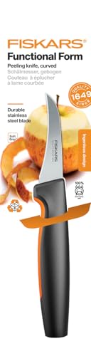 Foto von Fiskars Schälmesser, Functional Form, Gebogene Klinge, Gesamtlänge: 19 cm, Japanischer Edelstahl/Kunststoff, 1057545, Schwarz / Orange