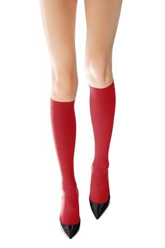 DAINAS 24-Color Knee High Socks 80 Den Opaque Wide Comfort Band (Red One Size)