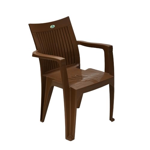 Image of Nilkamal CHR2209 Plastic Mid Back Chair |Set of 4|Stackable Chair|for Home, Dining Room, Bedroom, Kitchen, Living Room, Office, Outdoor, Garden |Rattan Dark Beige