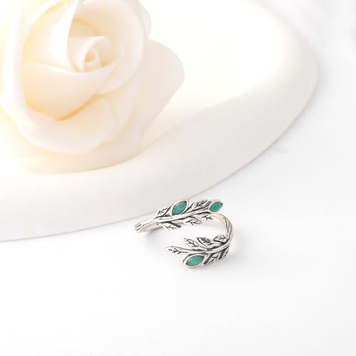 Green Aventurine Olive Leaf Ring - 925 Sterling Silver Peaceful Adjustable Nature leaves Wrap Ring Olive Jewelry Gifts for Women Wedding Engagement3