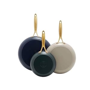 GreenPan Reserve Hard Anodized Healthy Ceramic Nonstick, 8″ 10″ and 12″ 3 Piece Frying Pan Skillet Set Color Pack (Twilight Blue, Cream, Forest Green)