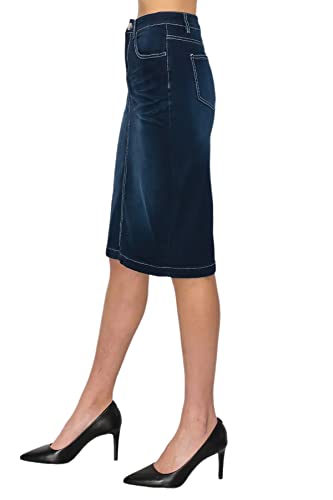 Fashion2Love Women's Juniors/Plus Size Middle - Length Stretch Denim Pencil Skirt (77247)2