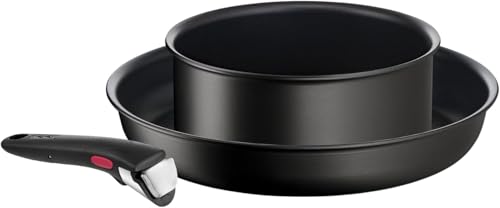 Casserole et poele Tefal INGENIO Performance Tout FEUX et INDUCTION 1 Casserole 18 cm et une poele 26 cm + poignee amovible (3, Noir, 18/26)