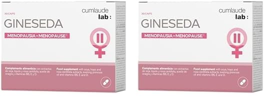 Cumlaude Gineseda - Complemento Alimenticio para Aliviar los Síntomas de la Menopausia - Isoflavonas de Soja, Extracto de Lúpulo y Salvia, Vitaminas E, B6 y D3-30 Cápsulas (Paquete de 2)