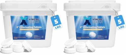 Image of Xtremeclear 3 inch Swimming Pool Chlorine Tablets 99% Pure Tri-Chlor| Long Lasting & Slow Dissolving | Pro-Grade Pool Sanitizer | 5 Pounds Bucket (Pack of 2)