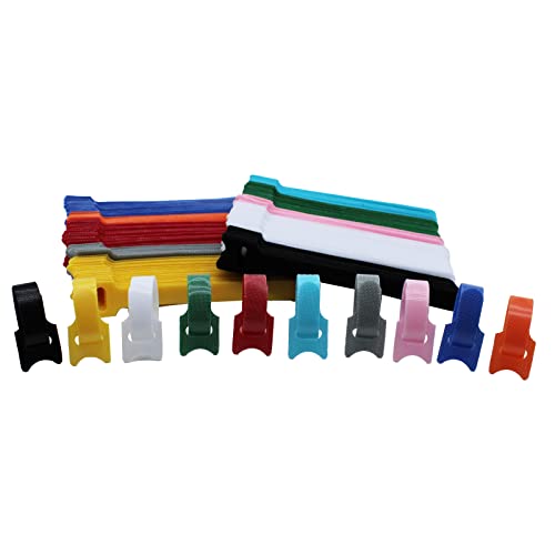 200 ataduras de cables, brida de nailon reutilizable de 12 x 15 cm, correas de cable de gancho y hebilla ajustables, organizador de almacenamiento de cable de 5 colores Cover