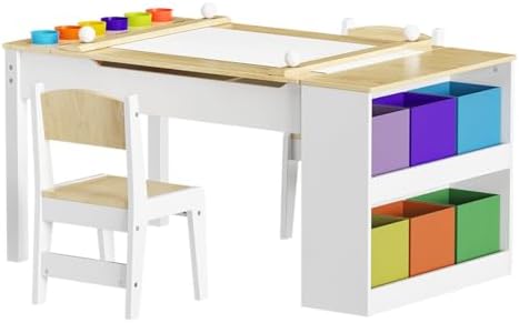 Amazon.com: ROOMTEC Kids Art Table and Easel Chair Set with Large Desk ...