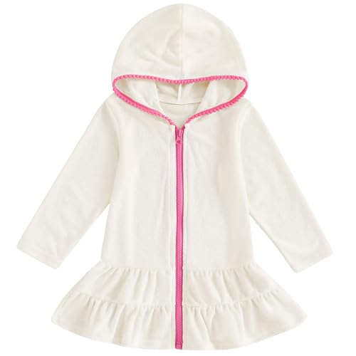 Image of Mubineo Toddler Girl Long Sleeve Swimsuit Beach Dress Cute Cover Ups Ruffle Bathing Suit Cover Up Kimono Kids Swimwear