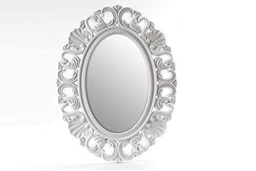 Gicos Specchio in Legno Ovale 45 * 2 * 58 cm da Parete Bianco Shabby Chic MOG-715396