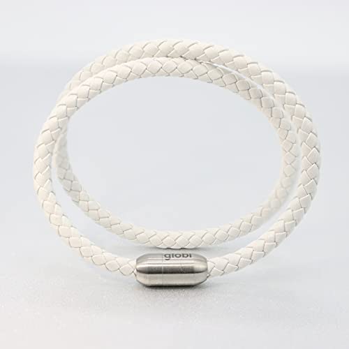 Globi Leather Bracelet For Men | Genuine Wrap Braided Leather Cuff Bangle Bracelet With Magnetic Stainless Steel Clasp For Men/Women (White, 7) #TOP4