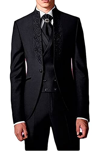 Smoking haut de gamme noir avec broderie pour homme coupe italienne taille 44