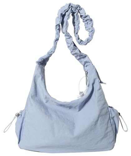 Women Tote Bags Casual Solid Crossbody Armpit Bag Nylon Shoulder Handbag Pleated Drawstrings Crossbody Purse