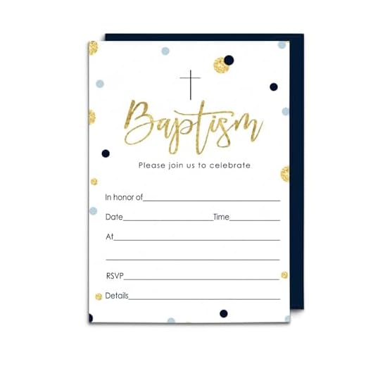 Boys Baptism Invitation with Envelopes (15 Pack) Blank Invites for Christening, Naming Ceremony, Dedication, Confirmation, Communion – Navy and Gold Theme Designs – 4x6 Card Set Printed DIY