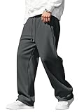 JMIERR Jogginghose Herren Baggy Einfarbig Hosen Weites Bein Sweatpants Lang Trainingshose Loose Fit Bequeme Y2k Streetwear Freizeit mit Taschen Dunkelgrau L