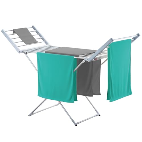 briebe Tendedero Eléctrico Plegable Ropa | Bajo Consumo 18 Calentadores | Secado Rápido y Eficaz | Compacto, Ligero y Portátil | Ahorra Espacio | Interiores | Aluminio