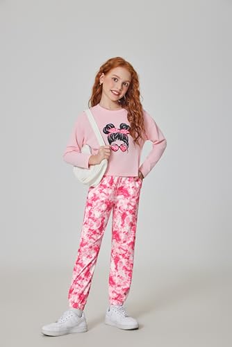 Image of Arshiner Girls 2 Piece Outfits Kids Tie Dye Sweatsuits Set Long Sleeve Shirt and Pants Set Size 5-14 Y