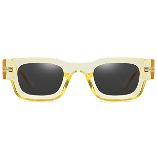 Image of EYLRIM Thick Square Frame Sunglasses for Women Men Chunky Rectangle Polarized Sunglasses UV400 Protection