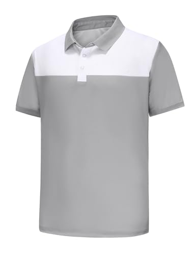 MOHEEN Polo Shirt for Men Causal Short Sleeve Golf Polo Athletic Daily Collared Shirts Tennis T-Shirt(Gray/White,5XL)