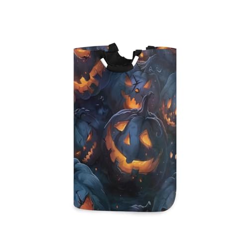 Jihqo Laundry Hamper Basket Halloween Glowing Pumpkins Collapsible Nursery Storage Bin Waterproof Clothing Baskets for Home Bedroom Bathroom Washing Room