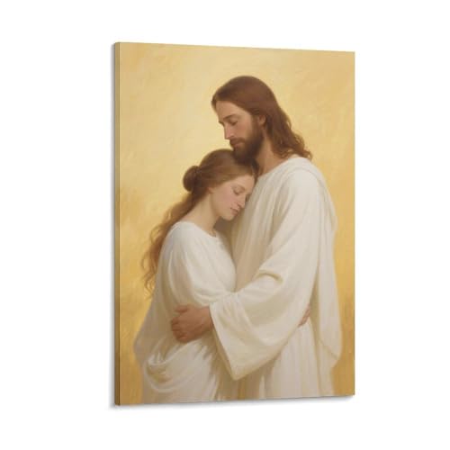 First Day in Heaven Jesus Embracing Woman Poster Decorative Painting