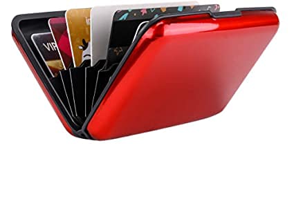 Image of MAESTRA Metal Hard ID Multi Pockets RFID Scan Protection Organiser Credit Card Holder for Unisex Adult (Red)