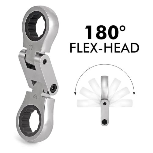 Clé à rochet stubby double-headed articulée flex-head métrique pour mécanique auto - 3