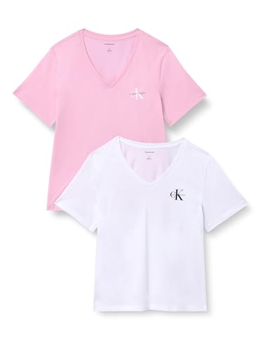 Calvin Klein T-Shirts Manches Courtes Lot de 2 Femme Logo Tee avec Col en V, Rose (Fairy Tale), M