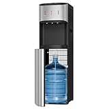 Tehanld Bottom Loading Water Cooler Dispenser for 3 or 5 Gallon Bottles, Stainless Steel Water Dispenser with Hot, Room & Cold Water, Child Safety Lock, Metallic Silver