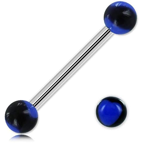 INOKI - Tongue Barbell Acrylic Balls Heart - Blue & Black Cover