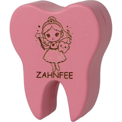 CREOLOGIC Zahndose aus Holz für Milchzähne Zahnbox mit Lasergravur langlebige Zahndose für Kinder & Zahnfee verschiedene Motive & Farben (Zahnfee rosa)