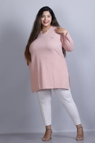 Image of CUPID Women's Cotton Plus Size Plain Full Sleeves Long Top for Summer n Semi Summers with One Side Pocket for Ladies Solid T Shirt