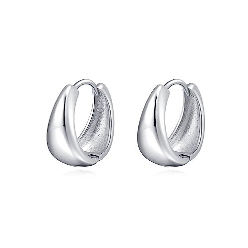 SLUYNZ Solid 925 Sterling Silver Waterdrop Hoop Earrings for Women Teens Teardrop Hoop Earrings Gold Chunky Hoop Earrings Half Hoop Earrings