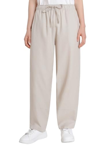 Weintee Women's Petite Linen Pants Barrel Leg