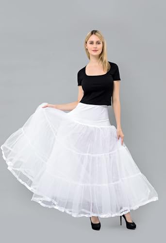 AEAEAE Women's A-Line Swing Skirt Solid Mesh Tulle Skirt Pleated Long Petticoat Elastic Waist Skirt for Wedding Party Prom (UAE/KSA, Alpha, S, M, Regular, Regular, White)