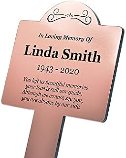 OriginDesigned New Personalised Memorial Remembrance Plaque Stake - Available in Silver, Gold and Copper Metallic Acrylic, Waterproof, Outdoor, Grave Marker, Tribute, Plant Marker (Copper)