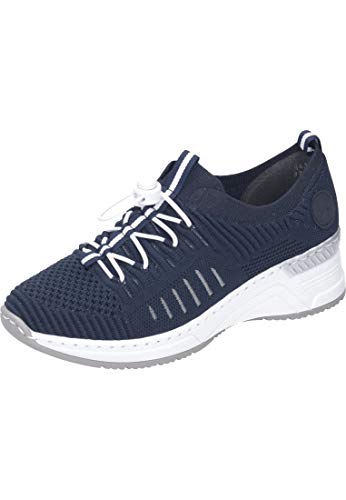 Rieker Damen Sneaker N4360, Frauen Slip-On Sneaker, Freizeit Halbschuh sportschuh Slipper Gummizug atmungsaktiv,Navy/Pazifik / 14,40 EU / 6,5 UK
